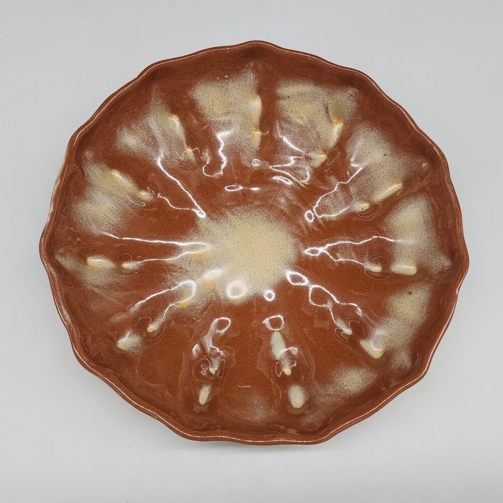 Vintage Frankoma Serving Bowl Desert Gold Glazed Ceramic Footed 9" - Picture 3 of 6